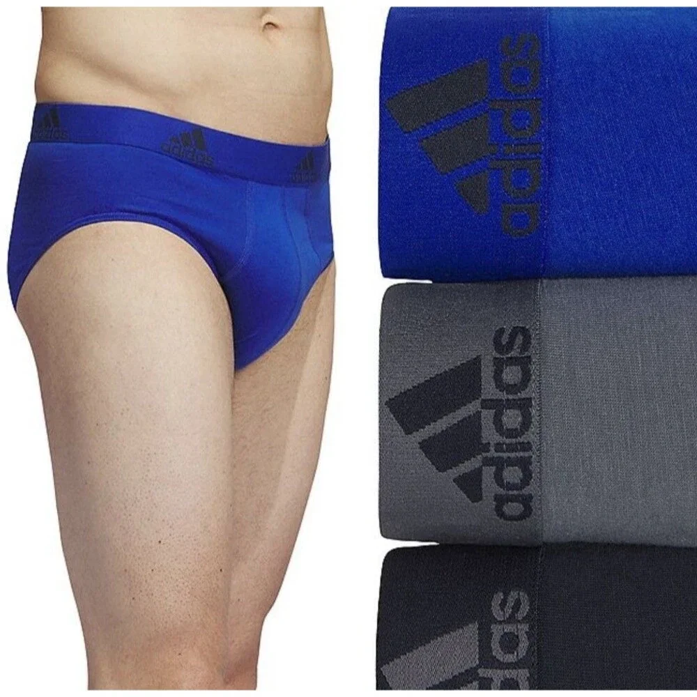 Adidas Men’s XXL Sport Briefs Underwear 3-Pack Stretch Cotton Blue Black Gray